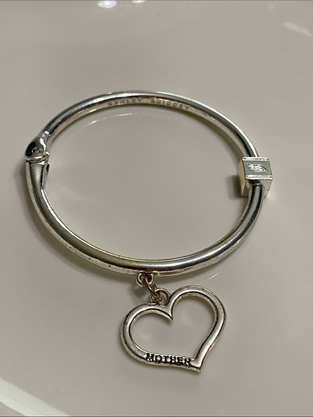 Ashley Bridget Silver Heart 'Mother' Charm Bangle